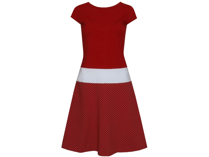 Dot dress Marie burgundy mini sleeves deep waist with hip cuffs in many colors image 1