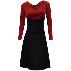 Two-tone dress ELLE with cowl neckline, long sleeves - many colors