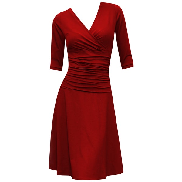 Festive dress Lizz in wrap look nursing dress 3/4 sleeves with circle skirt gathered waist - many colors