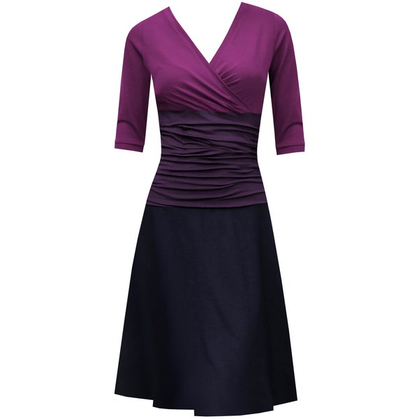 Festive three-color dress LIZZ wrap top circle skirt gathered waist suitable for nursing 3/4 sleeves in many colors