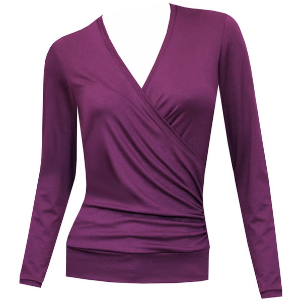 Enia shirt in wrap look, long sleeves - many colors