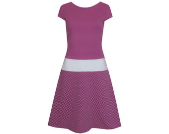 Dot dress Marie berry mini sleeves deep waist with hip cuffs in many colors