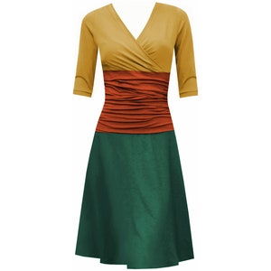 robe tricolore Lizz look portefeuille manches 3/4 couleurs d'automne