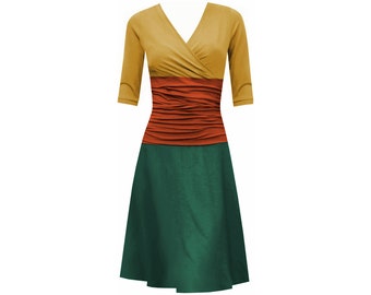 tricolor dress Lizz wrap look 3/4 sleeves autumn colors