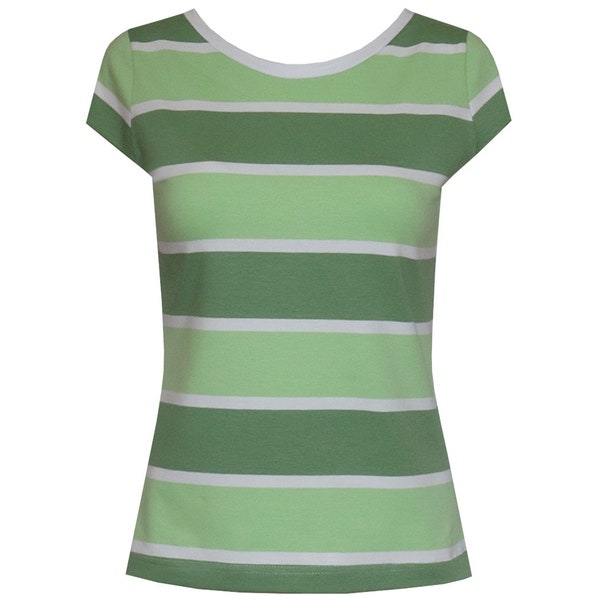 ungiko shirt Marie stripes green white mini sleeves round neckline soft cotton