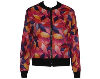 NEW bomber jacket by ungiko ladies autumn blouson jacket casual pilot jacket sweat jacket with pockets long sleeve zip alpine fleece leaves leaves