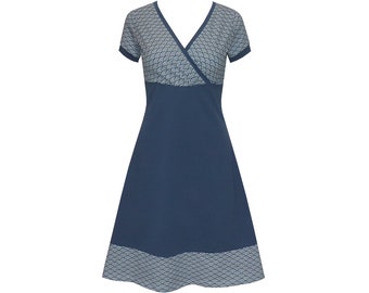 Dress Nelly shell design top in wrap look suitable for nursing short sleeve flared A-line shades of blue