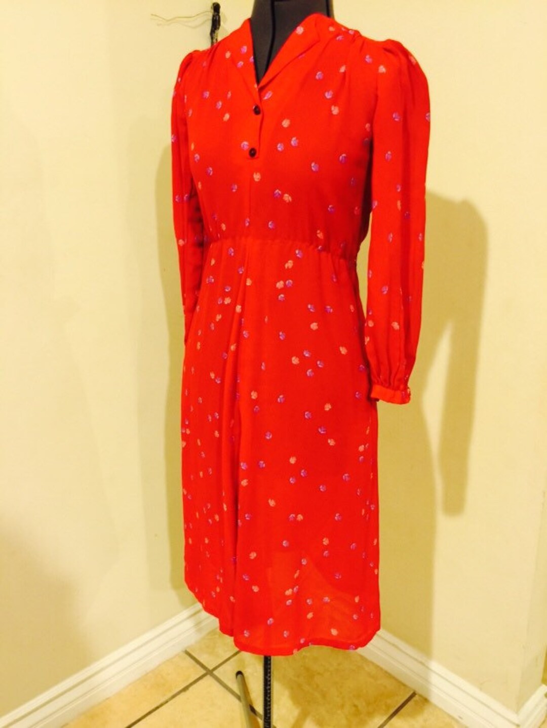 Vintage 1970's Amelia Red Sheer Flower Dress - Etsy