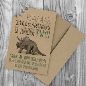 Dinosaur Birthday Party Invitation Digital File Printable DIY Kraft Paper Dino Theme Kid Kids Children Child Triceratops trex Tyrannosaurus