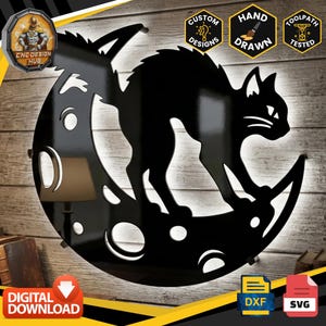 gotisk-spökkatt-halvmåne-siluett - Utformad för CNC-maskiner - Plasma, laser, vattenstråle - Dxf- och Svg-filer Verktygsvägstestad