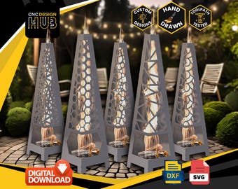 CNC Log Burning Tower: 5 Steel Fire Pit Designs (DXF, SVG Digital Download)