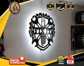 Mechanic Fix It Shield Crest - Designed For CNC Machines - Plasma, Laser, Water Jet - Dxf and Svg files Toolpath Tested
