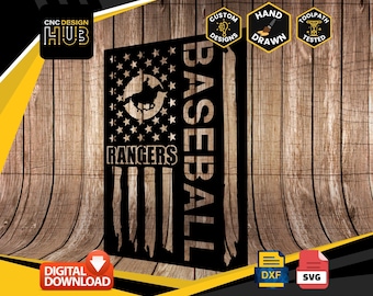 Rangers Baseball Flag - Designed For CNC Machines - Plasma, Laser, Water Jet - DXF and SVG files Toolpath Tested