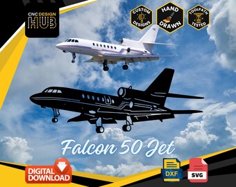 Falcon 50 Jet - Airplane - Designed For CNC Machines - Plasma, Laser, WaterJet - DXF & SVG files, Toolpath Tested