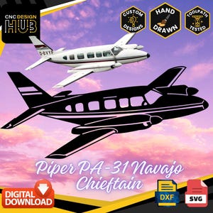 Piper PA-31 Navajo Chieftain - Airplane - Designed For CNC Machines - Plasma, Laser, WaterJet - DXF & Svg files, Toolpath Tested