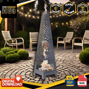 Baum des Lebens Kamin Baupläne - Holzofen Heizung - Konzipiert für CNC Maschinen - Plasmen, Laser, Wasserstrahl - DXF und SVG