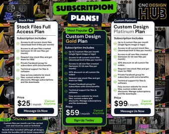 1 Month Gold Subscription Plan - Designed For CNC Machines - Plasma, Laser, Water Jet - DXF and SVG files Toolpath Tested
