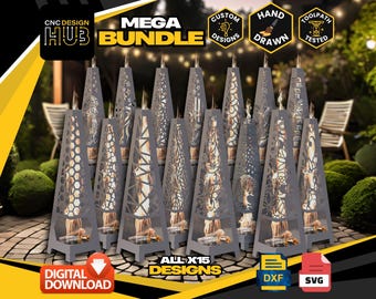 CNC Log Burning Tower Mega Bundle: 15 DXF/SVG Designs for Plasma, Laser, Water Jet