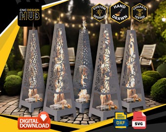 Log Burning Tower Bundle 2 - x5 Designs - Log Burner Heater - Designed For CNC Machines - Plasma, Laser, Water Jet - Dxf and Svg