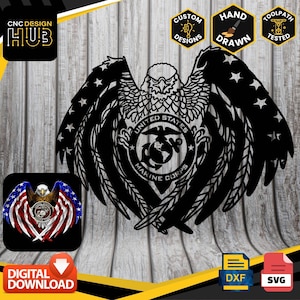 United States Marine Corps Badge - Designed For CNC Machines - Plasma, Laser, Water Jet - DXF and SVG files Toolpath Tested