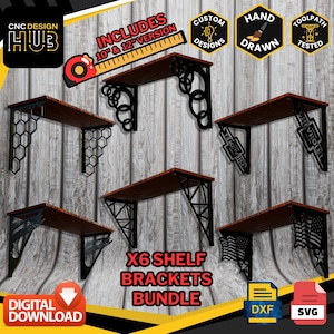 Shelf Brackets Bundle - X6 Designs Includes 10" & 12" - Designed For CNC Machines, Plasma, Laser, Water Jet. DXF and SVG Toolpath Tested