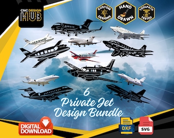 6 Private Jet Bundle  - Airplane - Designed For CNC Machines - Plasma, Laser, WaterJet - DXF & Svg files, Toolpath Tested