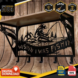Wishing I was Fishing Art plank en ophangbeugel - ontworpen voor CNC-machines, plasma, laser, waterstraal. DXF- en SVG-bestanden Getest door toolpath