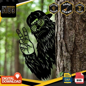 Símbolo de la paz de Bigfoot en la esquina superior - Diseñado para máquinas CNC - Plasma, láser, chorro de agua - Archivos DXF y SVG Trayectoria de herramienta probada