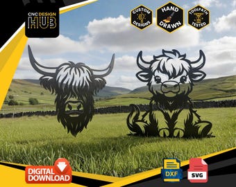 Highland Cow Designs - Designed For CNC Machines - Plasma, Laser, Water Jet - DXF and Svg files Toolpath Tested