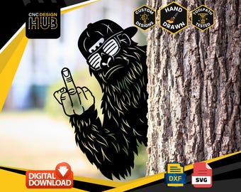 Bigfoot Middle Finger Peaking Corner - Designed For CNC Machines - Plasma, Laser, Water Jet - DXF and SVG files Toolpath Tested