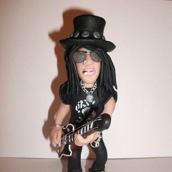 Figurine en pâte polymère Slash, Guns N' Roses, Velvet Revolver - unique sculptée à la main, guitare, rock metal star home decor - fimo, sculpey