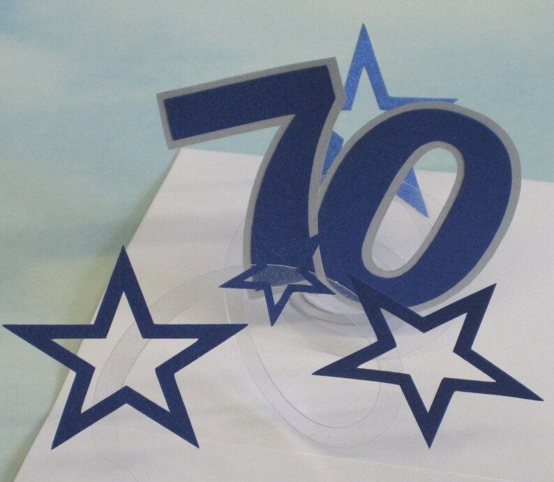 PopUp Card Blue Stars \u2013 70th Birthday Spiral Pop Up Card 70th Birthday Card Spiral Pop Up 3D