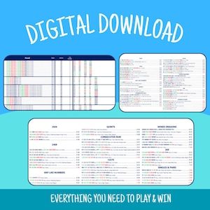 Può includere: Download digitale con grafici e tabelle su sfondo blu. Il testo "DIGITAL DOWNLOAD" è in alto. La parte inferiore dell'immagine recita "EVERYTHING YOU NEED TO PLAY & WIN".