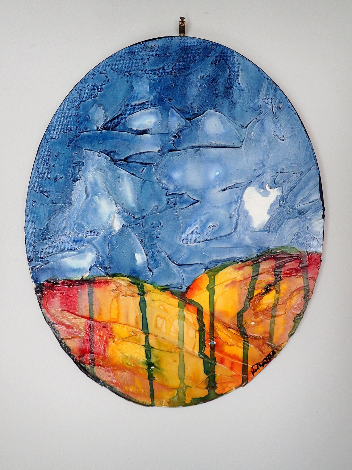 Oval Field Original Texture Watercolor Painting Canvas Etsy