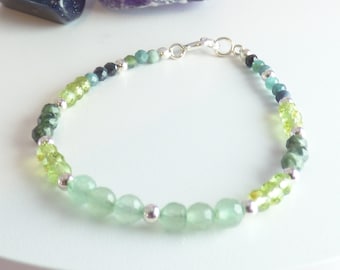 Green Multi Gemstone Bracelet - Tourmaline Bracelet -  Stacker Bracelet - Dainty Bracelet - Gift For Her - Genuine Gemstone Bracelet .