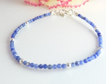 Sodalite Gemstone Bracelet - Sodalite Jewellery - Tiny Gemstones Bracelet - Stacking Bracelet - Gift For Her. Sterling Silver Bracelet