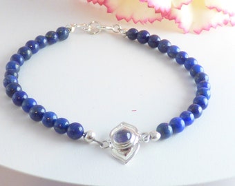 Bracelet en argent sterling lapis lazuli - bracelet à breloques pierres précieuses - bracelet stacker lapis lazuli - cadeau fait main pour elle - bracelet chakra.