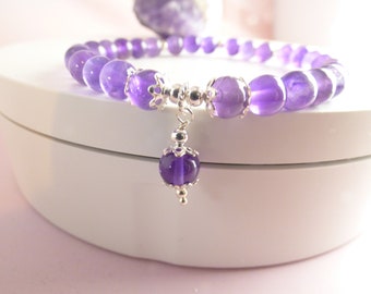 Amethyst Sterling Silver Charm Bracelet - Gemstone Stacker Bracelet - February Birthstone Bracelet - Gift For Her - Amethyst Jewellery.