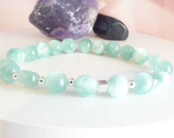 Natural Peacock Angelite Stretch Bracelet - Gemstone Stacker Bracelet - Angelite Jewellery - Calming Gemstone Bracelet - Gift For Her.