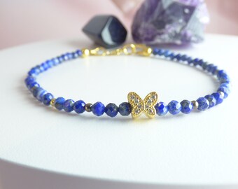 Bracelet en lapis lazuli véritable - bijoux en lapis lazuli - - bracelet de pierres précieuses délicat - bracelet superposable de pierres précieuses - cadeau pour elle - cadeau fait main