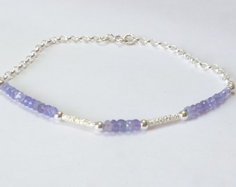 Tanzanite Sterling Silver Bracelet - December Birthstone Bracelet - Gemstone Stacker Bracelet - Tanzanite Jewellery - Gift For Her.