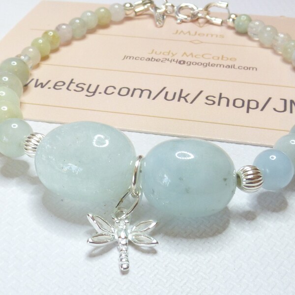 Gemstone Bracelet - Aquamarine Silver Bracelet - Charm Bracelet - Stacker Bracelet - Birthstone Jewellery   - Gift For Her -