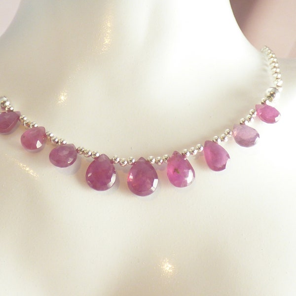 Ruby Necklace - Genuine Ruby Jewellery - July Birthstone Necklace - Ruby Silver Necklace - Ruby Beaded Necklace.