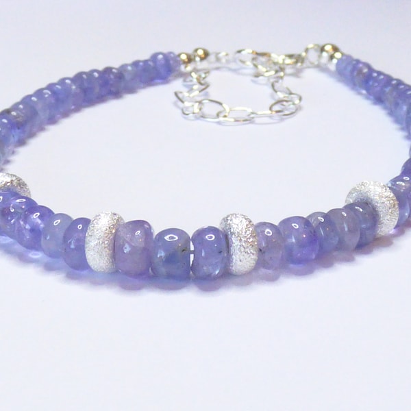 Genuine Tanzanite Bracelet - Gemstone Stacker Bracelet - Tanzanite Adjustable Bracelet - December Birthstone Bracelet - Gift For Her.