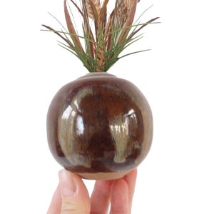 Small Round Stoneware Pottery Vase Signed/ Boho Handmade Studio Art Pottery/ Earthy Artisan Clay/ Natural Decor