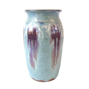 Gorgeous Artisan Drip Glaze Vase Studio Pottery/ Blue & Purple/ Large Mid Century Ceramic Art Pottery Signed Artisan Clay/ Bohemian Boho