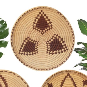 XL 17.5&quot; African Tribal Coil Wall Basket Hand Woven Ethnic Basket Centerpiece Coffee Table Tray Boho Bohemian Africa Geometric Natural Decor