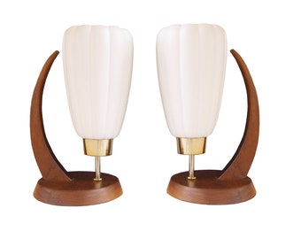 awesome pair danish modern lamps w ribbed plastic tulip globes wood base 60s mid century lamps retro mod atomic bedroom table lamps - Mid Century Lamp awesome pair danish modern lamps w ribbed plastic tulip globes wood base 60s mid century lamps retro mod atomic bedroom table lamps - Mid Century Lamp