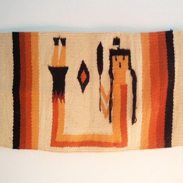 Woven Wool Wall Tapestry. Navajo Yei. Hand Loomed Wool Weaving. Kachina. Warrior. Ethnic Weaving Southwest Weaving Native American Wool