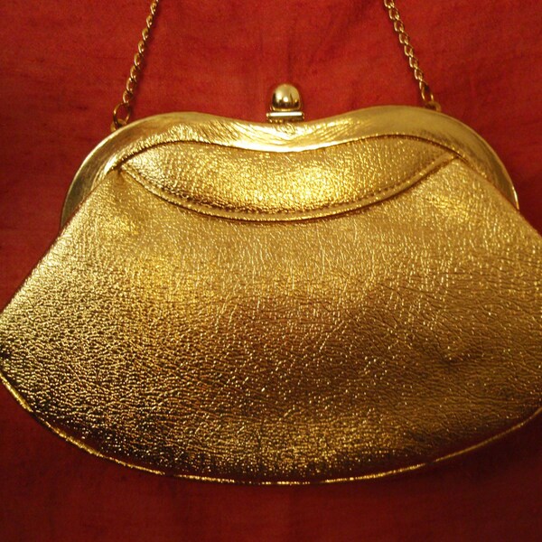 ON SALE**Shiny Metallic Gold Handbag Purse Clutch Vintage 50s Evening Cocktail Party Retro Wedding Mad Men Rockabilly Bombshell